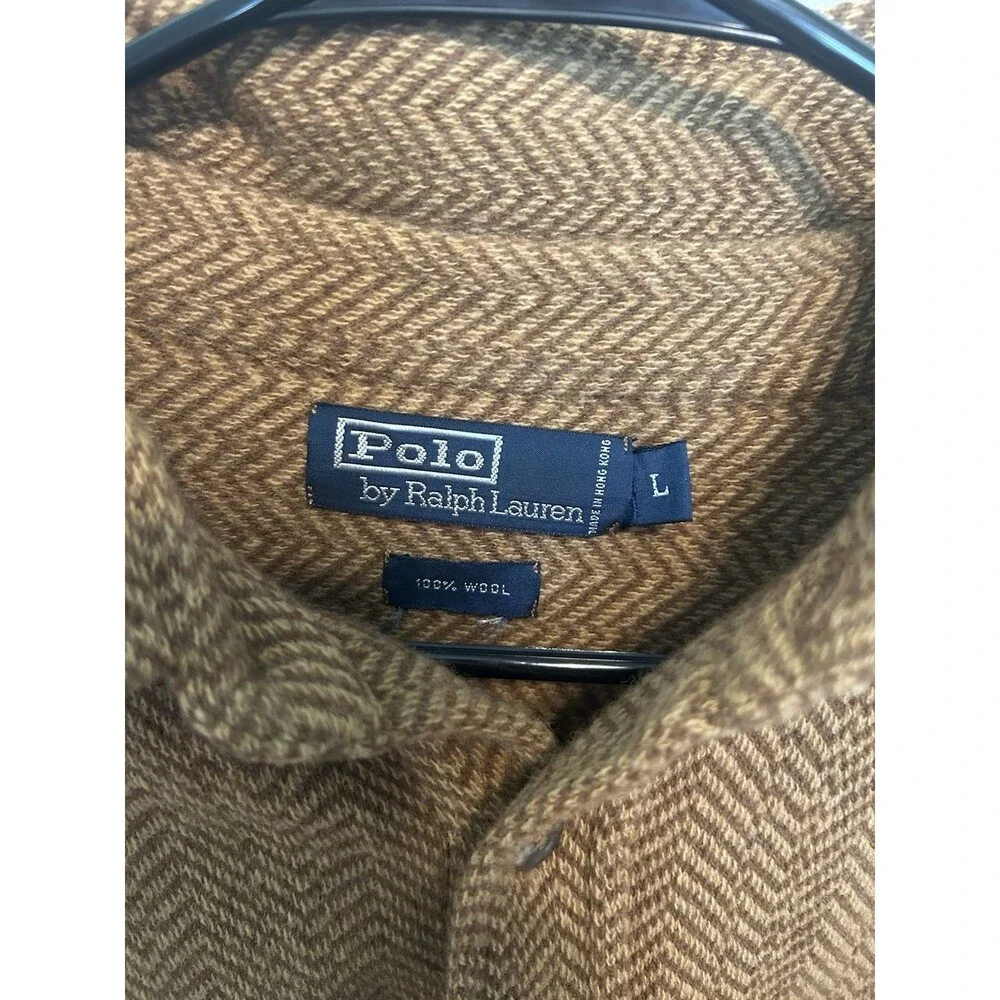 Rare Vintage Polo Ralph Lauren Men’s Button Down Herringbone Wool Shirt Size L